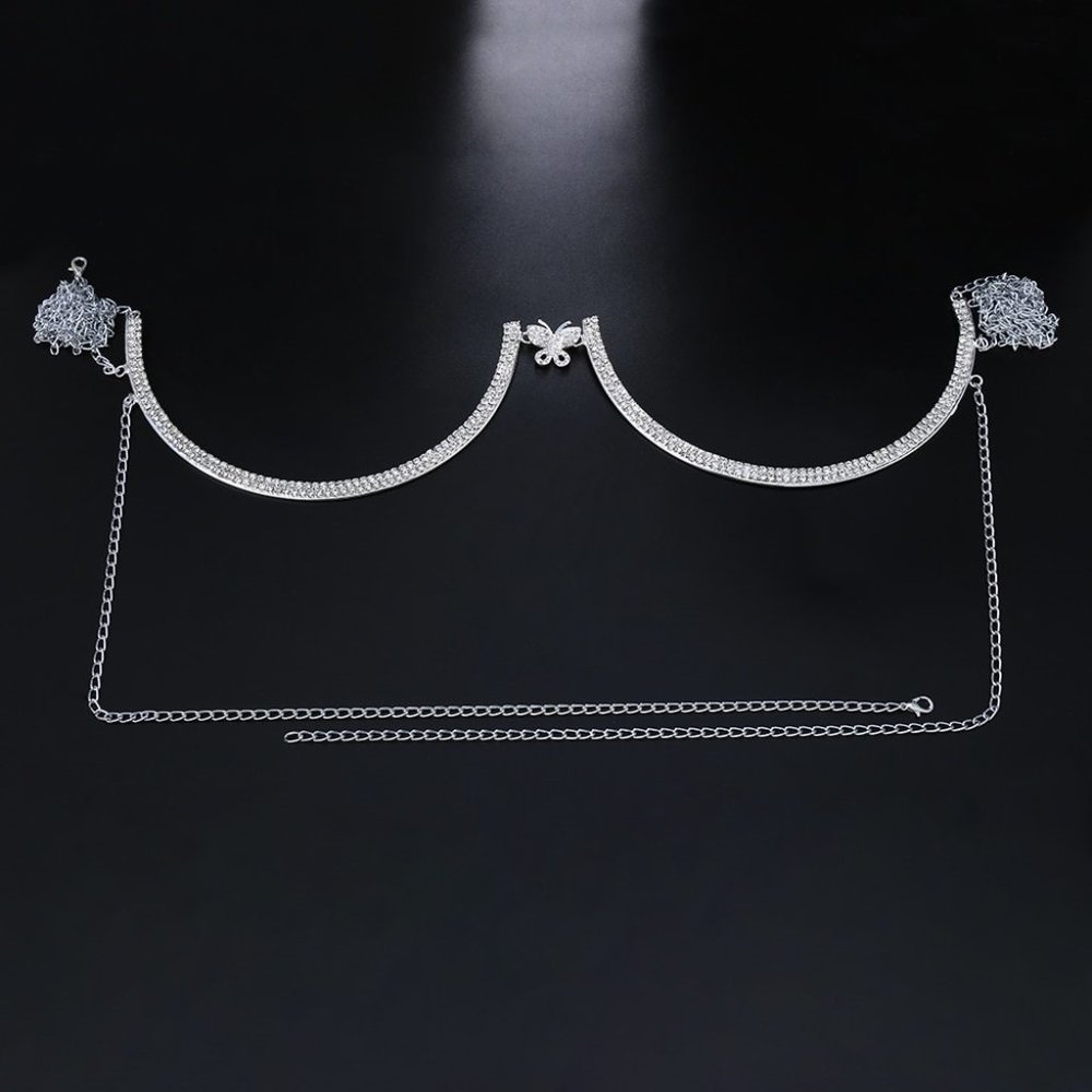 Flash Butterfly Rhinestone Chest Bracket Bra Chain for Women Breast Body Jewelry - Picture 3 of 4